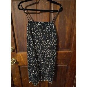 Vintage Barami Black Print Sleeveless Striped Seam Stitch Cami Tank Slip Dress 8